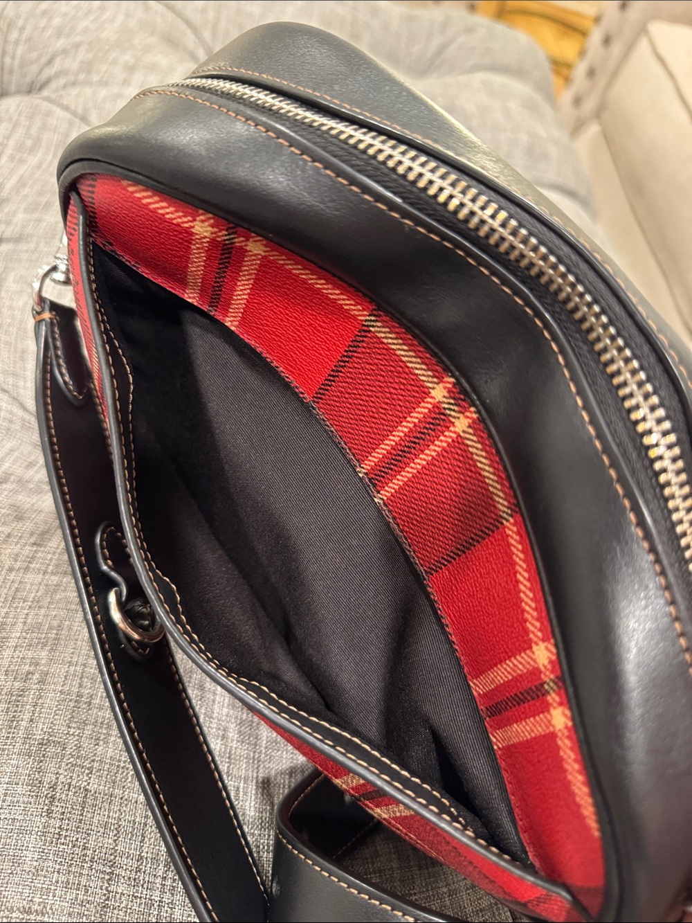 Coach Bag Jaime Camera Crossbody Black Red Tartan Plaid Bag - Picture 14 of 17